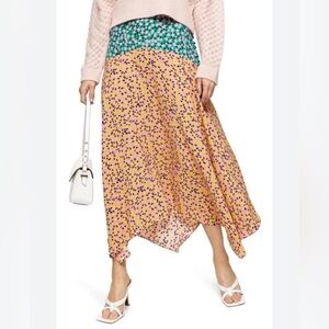 Topshop Mixed Floral Midi Handkerchief Skirt 4P